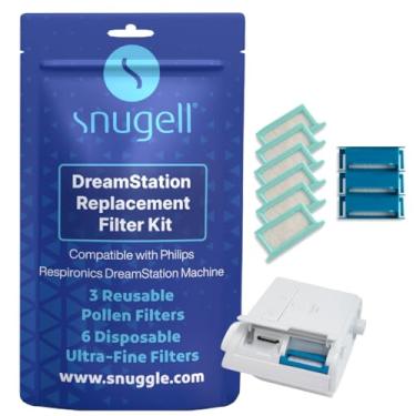 Imagem de Snugell Filtros CPAP Dreamstation – Pacote com 9 (3 reutilizáveis + 6 descartáveis) – Filtros de substituição universais para máquinas CPAP Philips Respironics, garante ar limpo para uma melhor