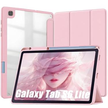 Imagem de Capa para Samsung Galaxy Tab S6 Lite 10.4" 2024 e 2022 e 2020. Capinha Protetora Fina capa Traseira Transparente com Suporte para Lápis Anti-Impacto Auto Sleep Tampa Magnética - Rosa