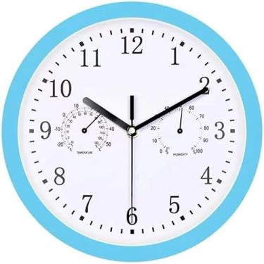 Imagem de Relógio de parede do jardim ao ar livre, relógio de jardim mudo grande de 10 polegadas com termômetro e higrômetro Relógio ao ar livre ao ar livre, relógio externo ao ar livre, azul