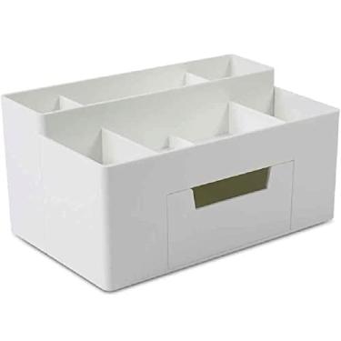 Imagem de Porta-lápis de mesa, multifuncional, durável, caixa de armazenamento de pincéis cosméticos de grande capacidade, suporte de papelaria de resina ABS (branco)