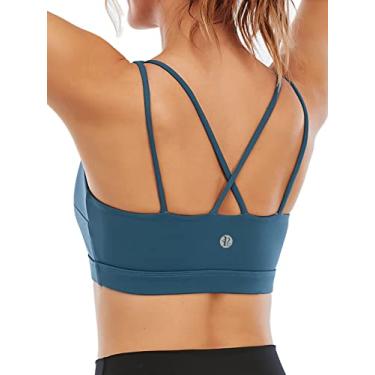 Imagem de RUNNING GIRL Sutiã esportivo feminino, sutiã sexy cruzado nas costas com suporte médio acolchoado com tiras para ioga com bojos removíveis, B - azul, GG
