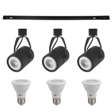 Imagem de Kit Trilho 1M + 3 Spots Classic Preto + 3 Lâmpadas PAR20 9W - Nordecor