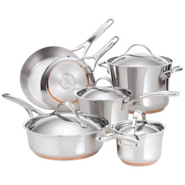 Imagem de Conjunto de Panelas e Frigideiras Antiaderentes em Aço Inoxidável, 10 Peças, ANOLON 75818, Prateado