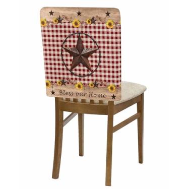 Imagem de Conjunto de 4 capas de cadeira de jantar, capas removíveis para cadeiras de cozinha, casa de fazenda, retrô, country, estrela, girassol, lavável, para casa, sala de jantar, escritório, hotel, vermelho