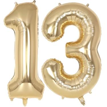 Imagem de Champagne Large Number 13 Balloon, 40 Inch Light Gold Foil Helium Number Balloons, Giant Mylar Number 13 Balloons for 13 Years Old Birthday Party Anniversary Decorations (Champagne Gold 13)