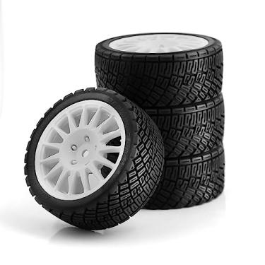 Imagem de Chanmoo 1/10 RC Rally Car Tires 12mm Hex Plastic Wheels Rims & On Road Tyres for 1/10 Scale RC Rally Racing Car Tamiya XV01 XV02 TA06 TT01 TT02 PTG2 144001 A959 HPI KYOSHO RC On-Road Car 4PCS (White)