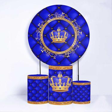 Imagem de Kit Painel de Festa Redondo de 1,50m e Trio de Cilindros Coroa - Fera Print