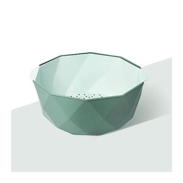 Imagem de cesta de frutas Bandeja de frutas para sala de estar, cozinha, lavagem dupla, drenagem de vegetais, cesta de frutas, azul, verde, rosa, tigela de frutas decoração de cozinha(Green,Grande)