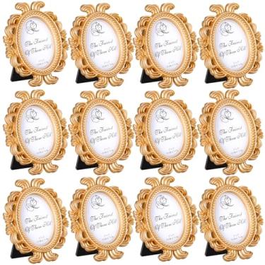 Imagem de Vicenpal Porta-retratos pequenos vintage barroco antigo, porta-retratos ovais, tamanho carteira para casamento, casa vitoriana, decoração de Natal (ouro, 12 peças)