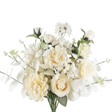 Imagem de CISDUEO Combinação de 4 peças de flores artificiais e rosas brancas