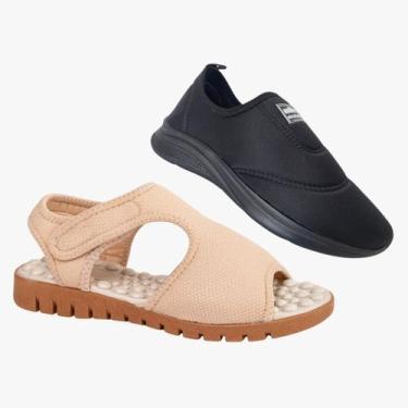 Imagem de Kit 2 Pares Sandália Feminina Ortopédica Massageadora e Tênis Calce Fá