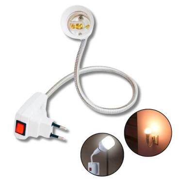 Imagem de Soquete C/ Tomada Bocal E27 Bivolt 60cm Flexível Lâmpada Luz Quarto Sa