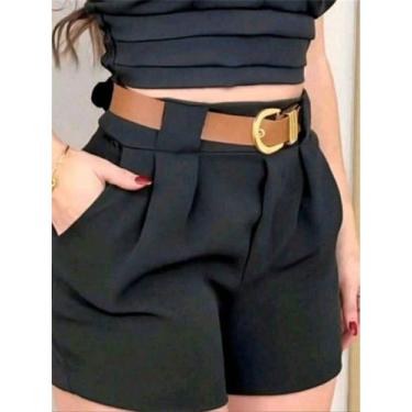 Imagem de Short Alfaiataria Feminino Curto com Anel Larga - NoBrand, Preto, G
