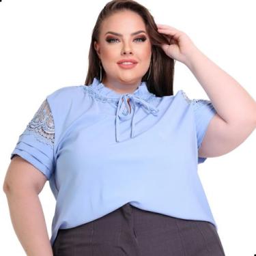 Imagem de Blusa Feminina Plus Size Evangélica Guipir Gola Pérolas - LOOK MODAS O