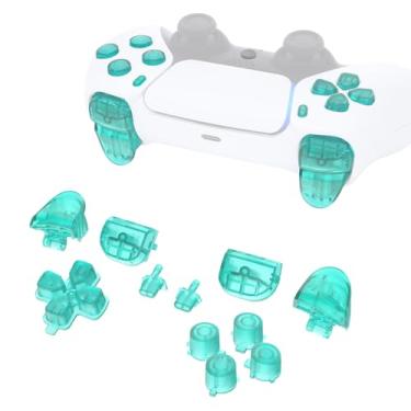 Imagem de eXtremeRate D-pad de substituição R1 L1 R2 L2 gatilhos opções de compartilhamento botões faciais, verde esmeralda conjunto completo botões compatíveis com controlador p s 5 BDM-010 e BDM-020