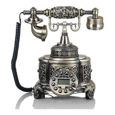 Imagem de Telefone residencial com botão de discagem, telefones antigos para sala de estar, moda criativa retrô para casa, telefone fixo com fio, telefone viva-voz