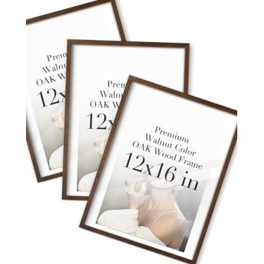 Imagem de iHery Moldura padrão de 30,5 x 40,6 cm, cor de nogueira, madeira de carvalho verdadeiramente natural, com fundo espesso de vidro acrílico de alta transparência, conjunto de molduras para fotos, design