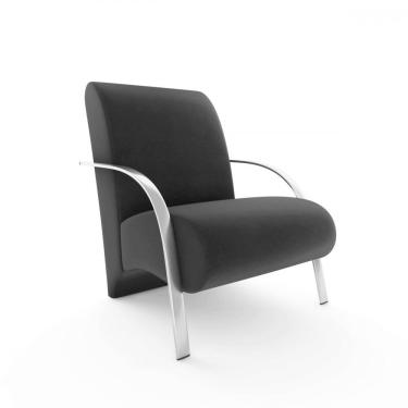 Imagem de Poltrona Com Braço Aluminio Veludo Cinza Mam Flex Cinza