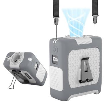 Imagem de FANSYJKJ Ventiladores de cintura portáteis Ventilador pessoal vestível para local de trabalho ao ar livre, viagens, acampamento, ventiladores de pescoço pessoais 10.000 mAh, recarregável, ajuste de 5