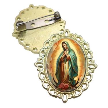 Imagem de Broche Dourado Nossa Senhora de Guadalupe Terno Noivo lapela Qualidade