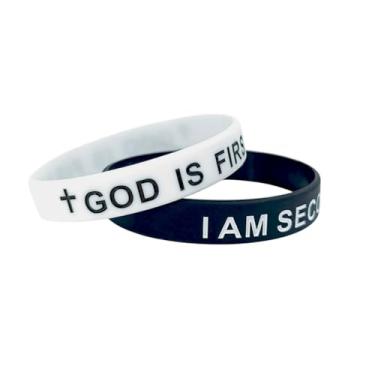 Imagem de Pingyongchang GOD IS FIRST IM SECOND Pulseiras de silicone cristão cruz inspiradora versículos bíblicos oração religiosa pulseira de borracha para mulheres homens fé amizade casais presentes, Metal
