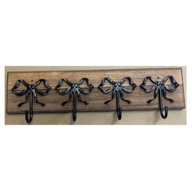 Imagem de XHIPY Cabide para cabide de 41,5 cm, cabide de parede, cabide com 4 ganchos de metal preto, pinho marrom, prancha de madeira verdadeira, cabide de chapéu para pendurar casaco, jaqueta