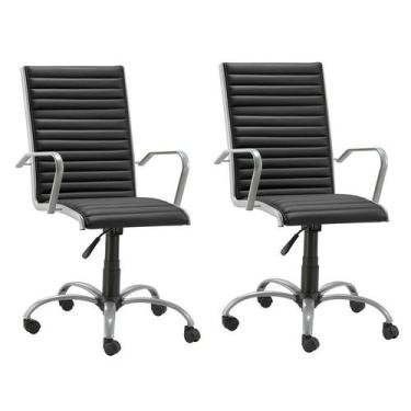 Imagem de Kit 2 Cadeiras Escritório Giratória Preta Presidente Prata - Alezzi