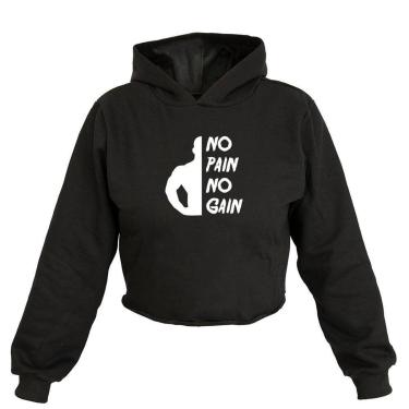 Imagem de Cropped Feminino Moletom Estampa No Pain No Gain Capuz Moda-Feminino