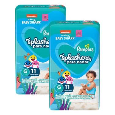 Imagem de Kit 2 Fraldas Pampers para Água Splashers Baby Shark G com 11un cada