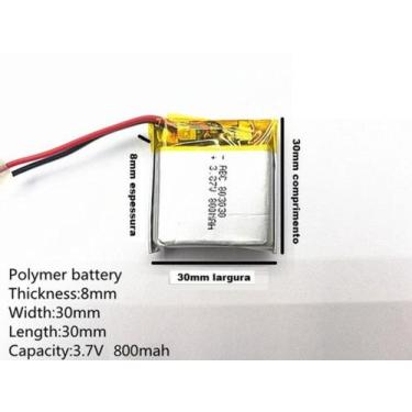 Imagem de Bateria 803030 3,7v 800mah 8mm X 30mm X 30mm 2 Fios - - bgb