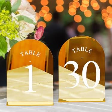 Imagem de JOYIT Números De Mesa Casamento Em Arco 1 A 30 Com Suportes, 5" X 7" Suportes Acrílico Espelhado Dourado, Perfeitos Para Recepções, Festas, Aniversários E Eventos