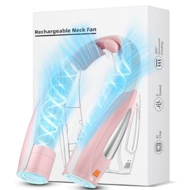 Imagem de Hionly Ventilador de pescoço AI, ventilador pessoal portátil ajustável de 6 velocidades, recarregável, bateria de 6000 mAh, resfriamento mais rápido, usável, ultra silencioso para casa, escritório