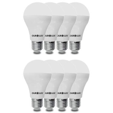 Imagem de 8 Lâmpadas Led Bulbo Ourolux A60 Base E27 9w Bivolt Cor da Luz Amarela