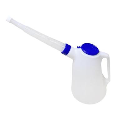 Imagem de FJMQHU Jarra medidora de óleo, recipiente de óleo, dispensação eficiente à prova de vazamentos com tampa e escala para carro, resistente com bico longo, 2l