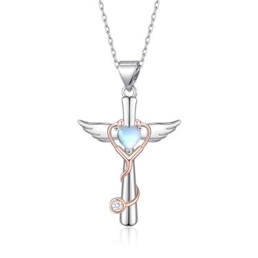 Imagem de HELORET Colar de cruz de estetoscópio, joia feminina com pingente de pedra da lua, presente de formatura para estudantes de medicina