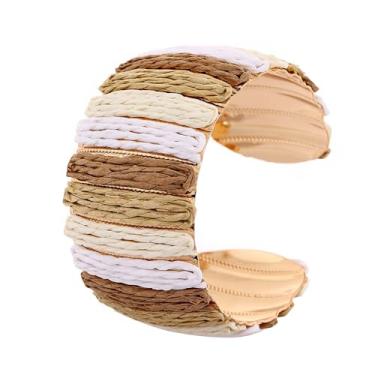 Imagem de JHWZAIY Pulseira feminina de ráfia, colorida, grossa, declaração, onda irregular, férias, tropical, praia, primavera, verão, pulseira aberta à mão, boho, acessórios de bijuteria, One Size, Ráfia, Sem