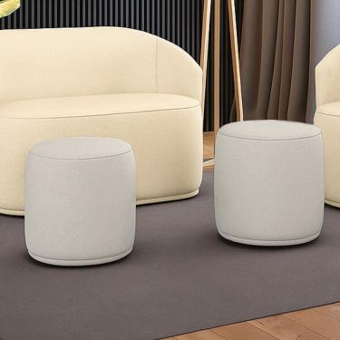 Imagem de Puff Redondo Orgânico para Sala Kit 2 Malu Linho M11 - D`Rossi