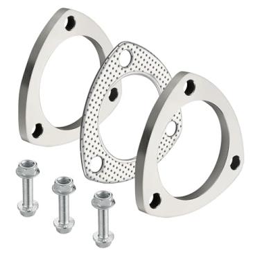 Imagem de EVIL ENERGY Flange de escape de aço inoxidável de 3 polegadas e 3 parafusos e junta de flange de tubo de escape com parafusos e porcas, kit de reparo de flange de escape (1 junta de peça)