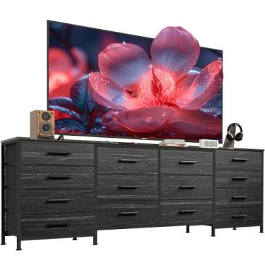Imagem de EKNKOZY Suporte de TV com 14 gavetas, cômoda de 177 cm de comprimento para TV de até 203 cm, cômoda larga de tecido para quarto, suporte de TV de centro de entretenimento com gavetas profundas