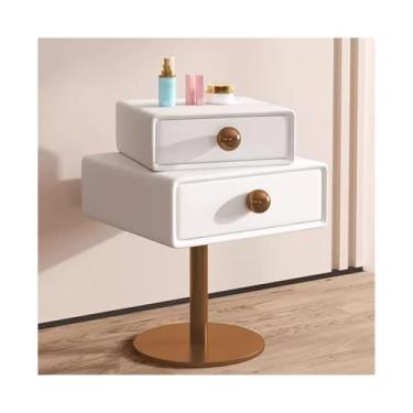 Imagem de Mesa De Cabeceira Estreita De Madeira Com Base De Metal, Moderna E Fina Com Gavetas Para Quarto, Sala De Estar E Dormitório(White,15x15x23")