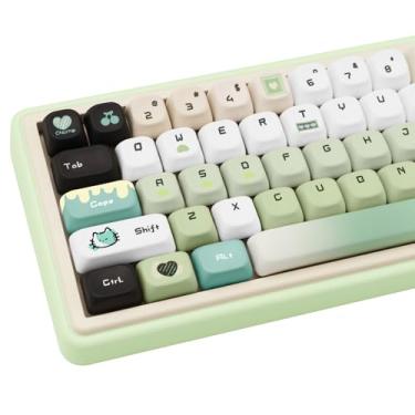 Imagem de COOMICKEY Teclas fofas verdes gradientes, teclas PBT de sublimação de tinta 60 75 100 pecentes, 145 teclas cremosas, teclado personalizado com perfil FOA para teclado mecânico 61/64/68/84/87/100/104