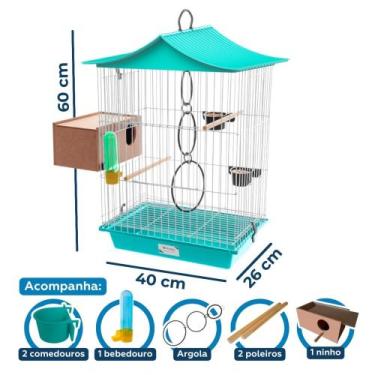 Imagem de Gaiola para Pássaros Calopsita Agapornis Ninho Externo Completa e Espa