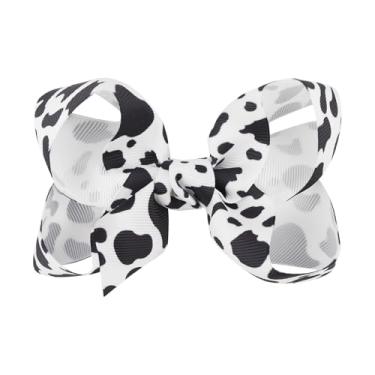Imagem de Lanmerry Laço de cabelo com estampa de vaca Moo para meninas, acessórios de vaqueira, bebês, crianças, adolescentes, meninas, grampos de cabelo preto e branco jacaré