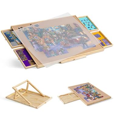 Imagem de Tektalk Mesa de quebra-cabeça com suporte/suporte ajustável integrado e capa removível, placa portátil de platô de 3 ângulos de inclinação, para até 1000/1500 peças (com suporte ajustável integrado)