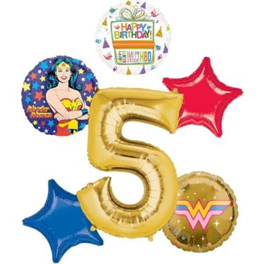 Imagem de Anagram Suprimentos Para Festa De 5 Anos Da Mulher-Maravilha, Decoração Buquê Balões Super-Heróis