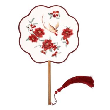 Imagem de PRETYZOOM Leque Circular Bordado Dupla Face, Borla Chinesa Redonda, Flor Vermelha, Fênix, Seda Verdadeira, 13,38 X 7,95 0,39 Polegadas, Para Decoração Feminina,