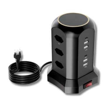 Imagem de Filtro de Linha, Extensão Tomada, Torre de Tomada, Régua Tomada, Régua de Energia, 9 Tomadas, 4 Interfaces USB, 2 Porta USB Tipo-C, Suporte a Tensão de 110-220V, Potência de 2500W - EzyLife®