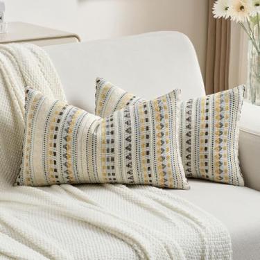 Imagem de FUTEI Conjunto de 2 capas de almofada decorativas amarelas, cinza, 30,5 x 50,8 cm, macio e aconchegante, jacquard texturizado, decoração de casa boho para sofá-cama sala de estar