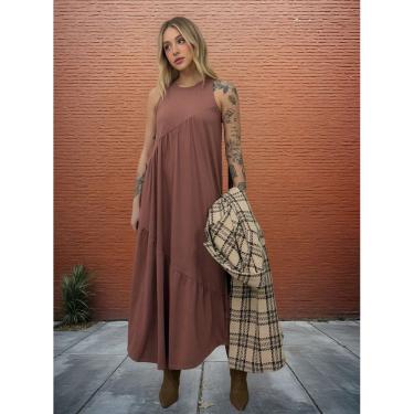 Imagem de Vestido Longo Feminino Soltinho malha algodão Aveloz Marrom