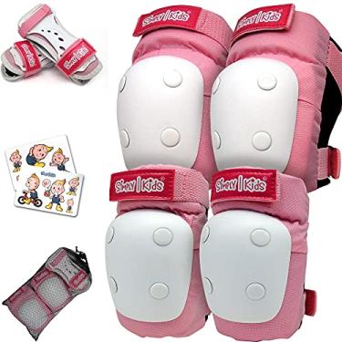 Imagem de Simply Kids Joelheiras e cotoveleiras com protetores de pulso, tecnologia de almofada HardSoft Conjunto de equipamento de proteção certificado I CPSIA I Inline Roller Skate Skate Bike Joelheiras para crianças e meninos e meninas